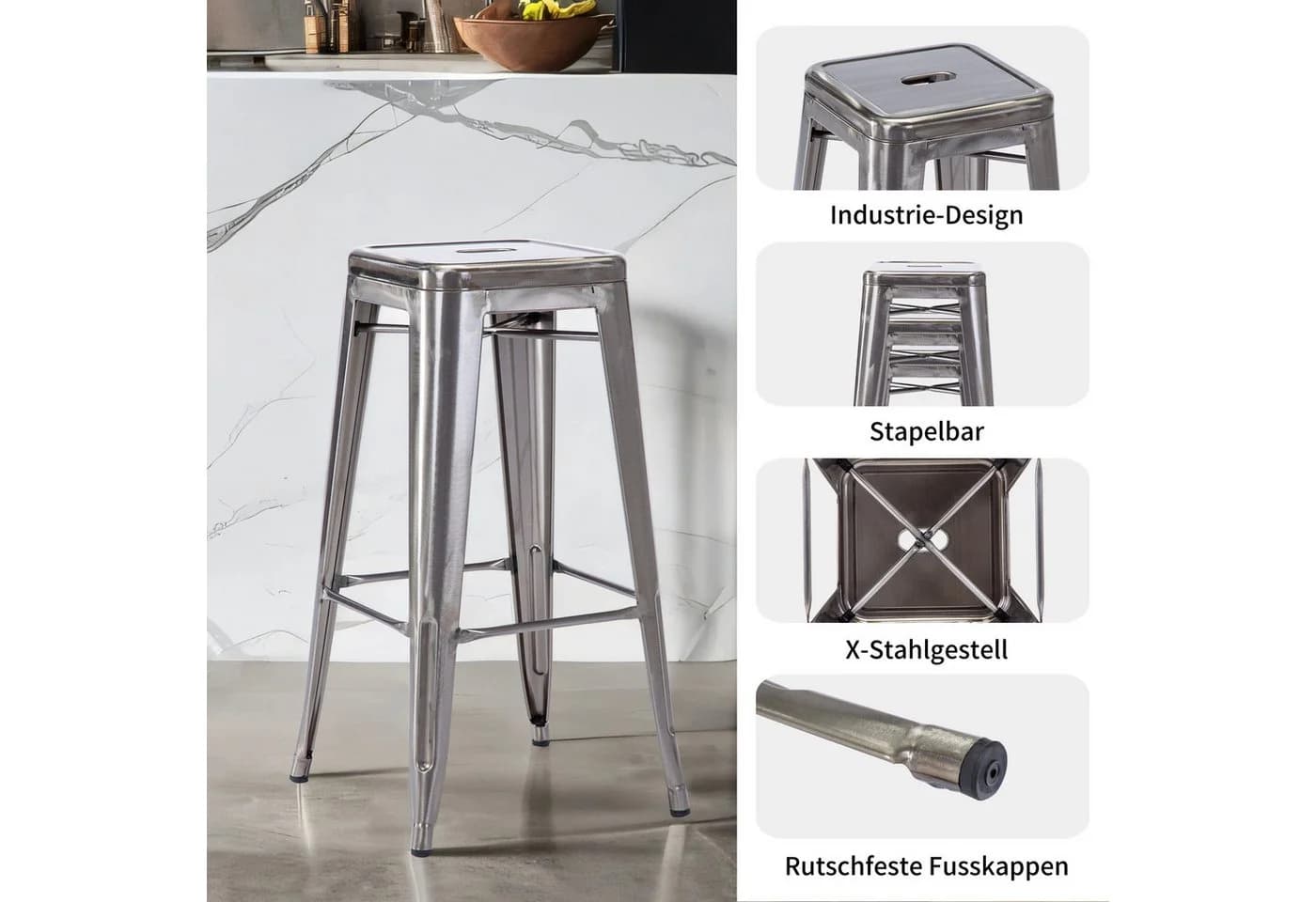 Duhome Barhocker 665D Metall Stapelbar - Bild 5