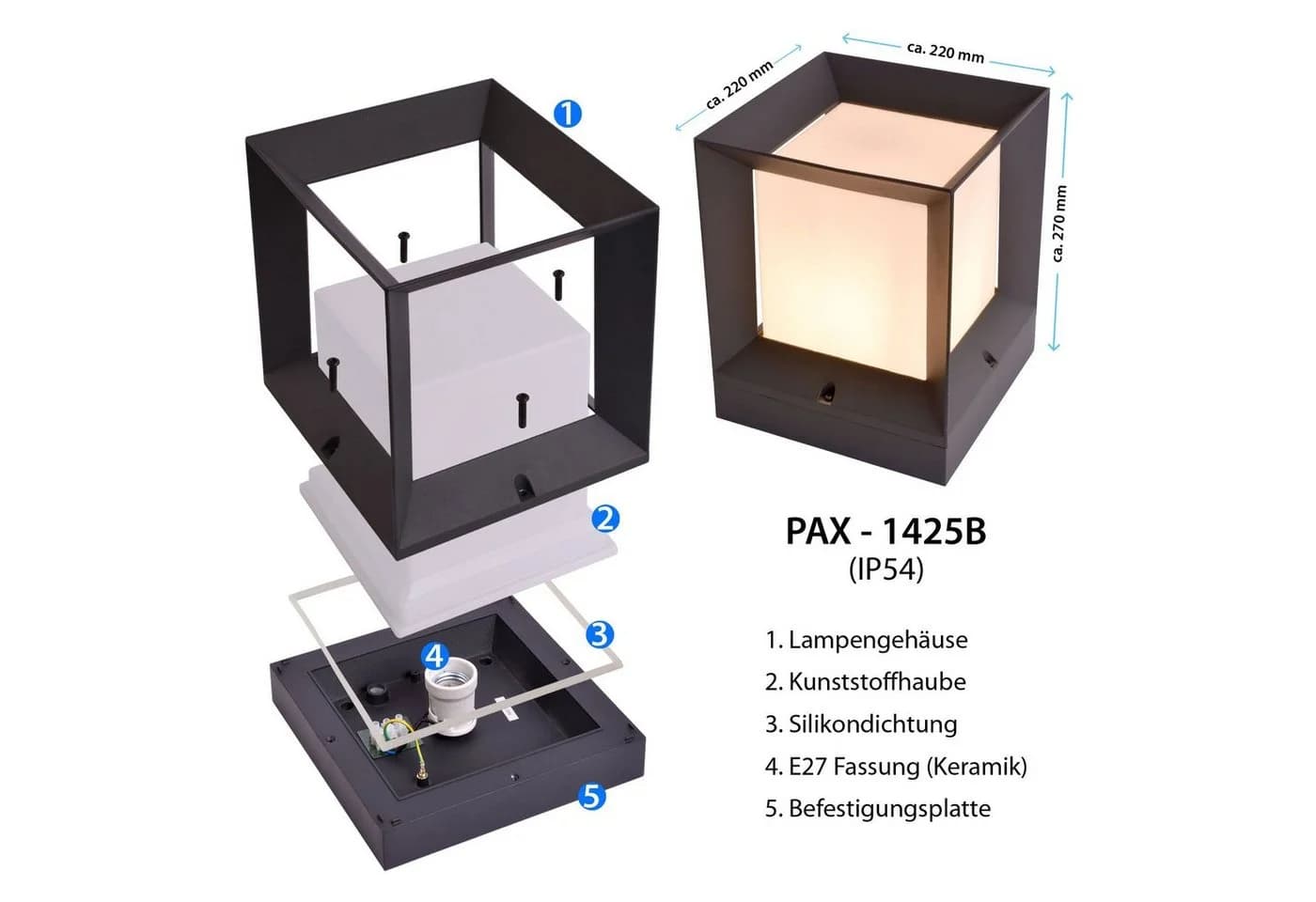 Maxkomfort Sockelleuchte PAX Standleuchte Aluminium Kunststoff E27 - Bild 5