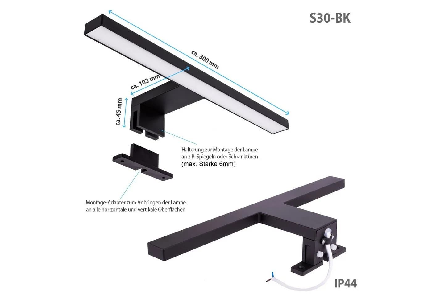 Maxkomfort LED Spiegelleuchte für Badezimmer - Wandleuchte 30/60cm - IP44 - Bild 3