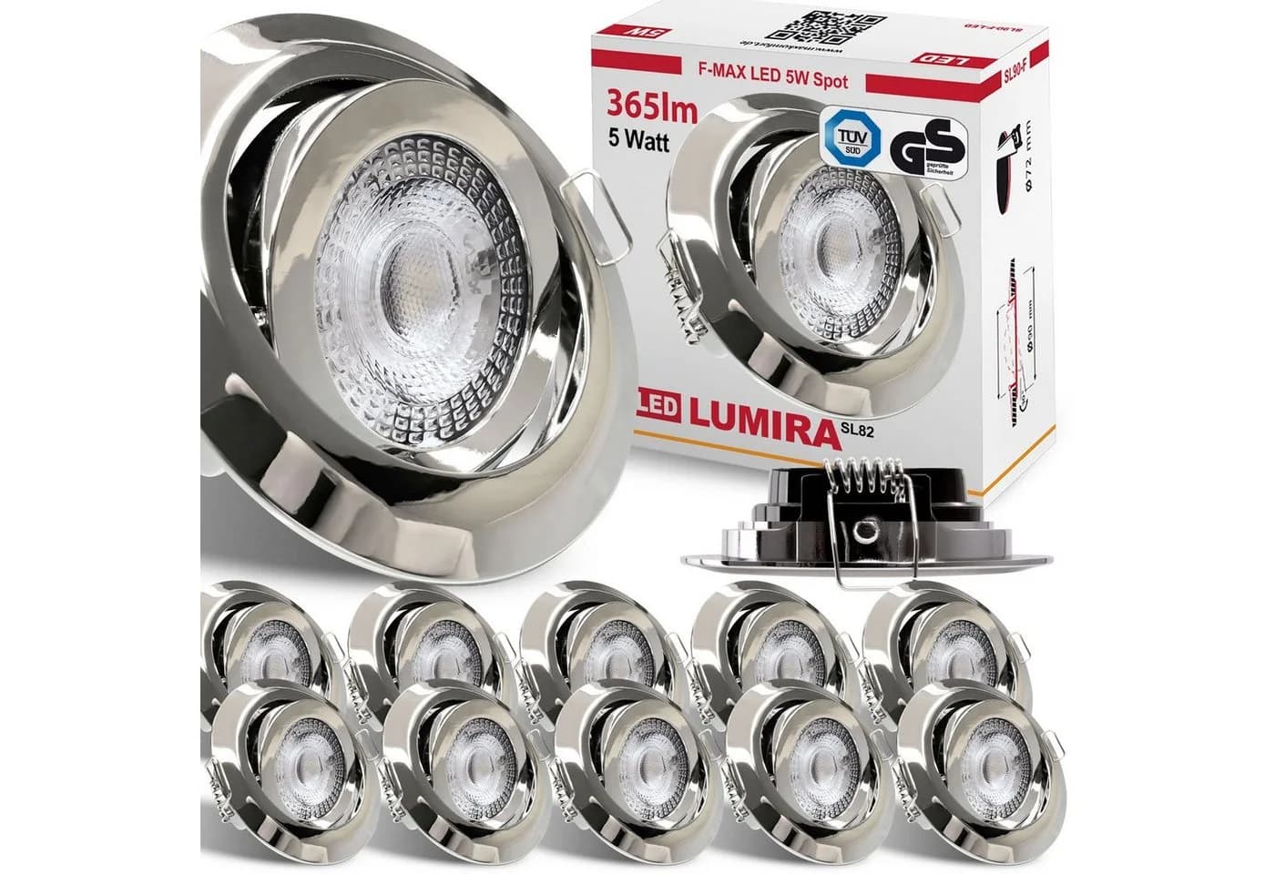 Maxkomfort LED Einbaustrahler Chrom Schwenkbar Warmweiß - Bild 2