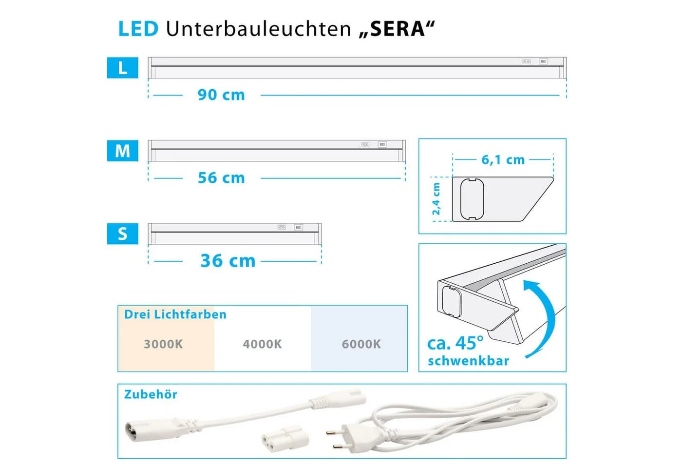 Maxkomfort LED Unterbauleuchte schwenkbar Grau/Weiß 3-Stufen-Dimmbar - Bild 5