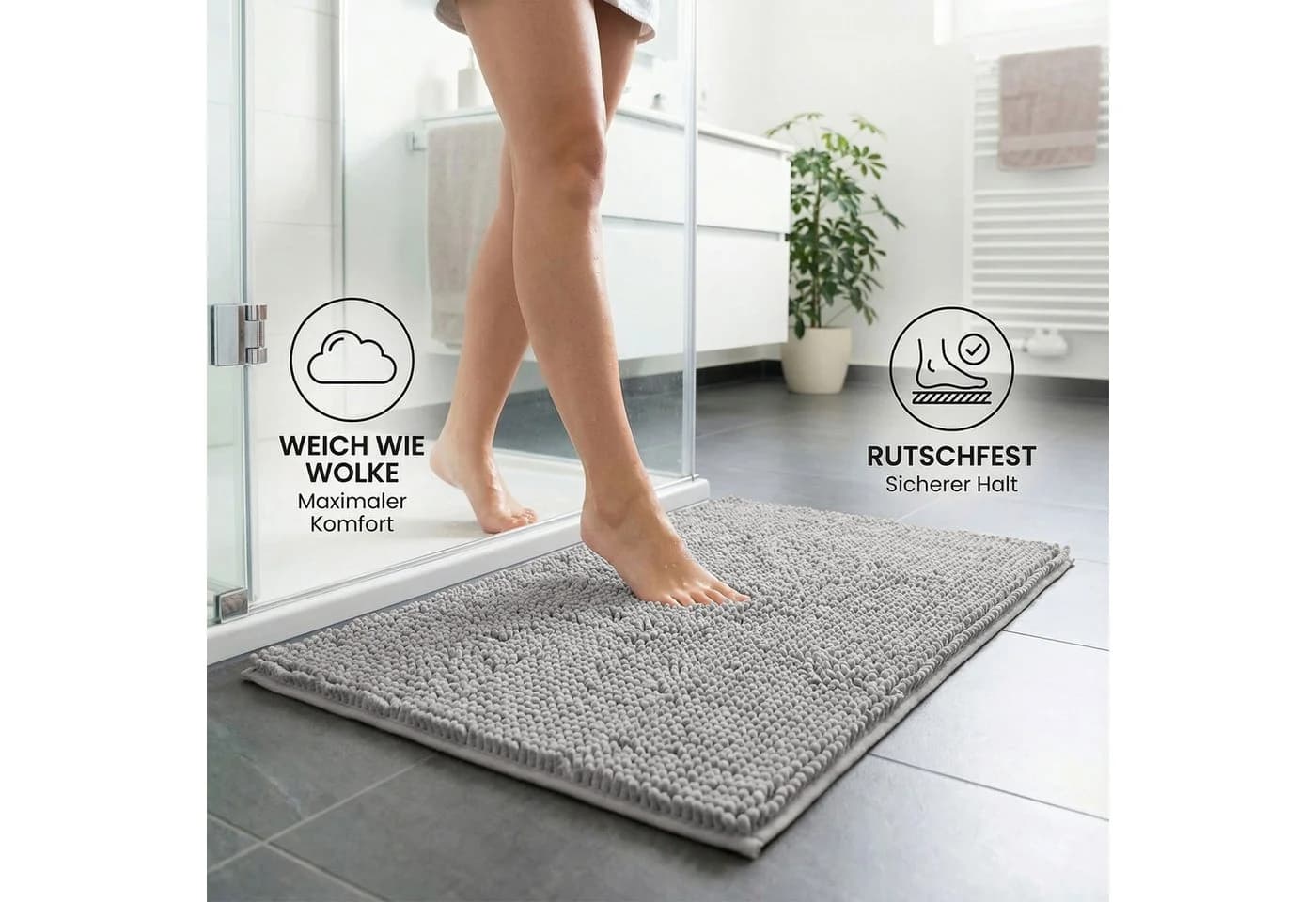HELLSER Badematte DINA Chenille rutschfest grau