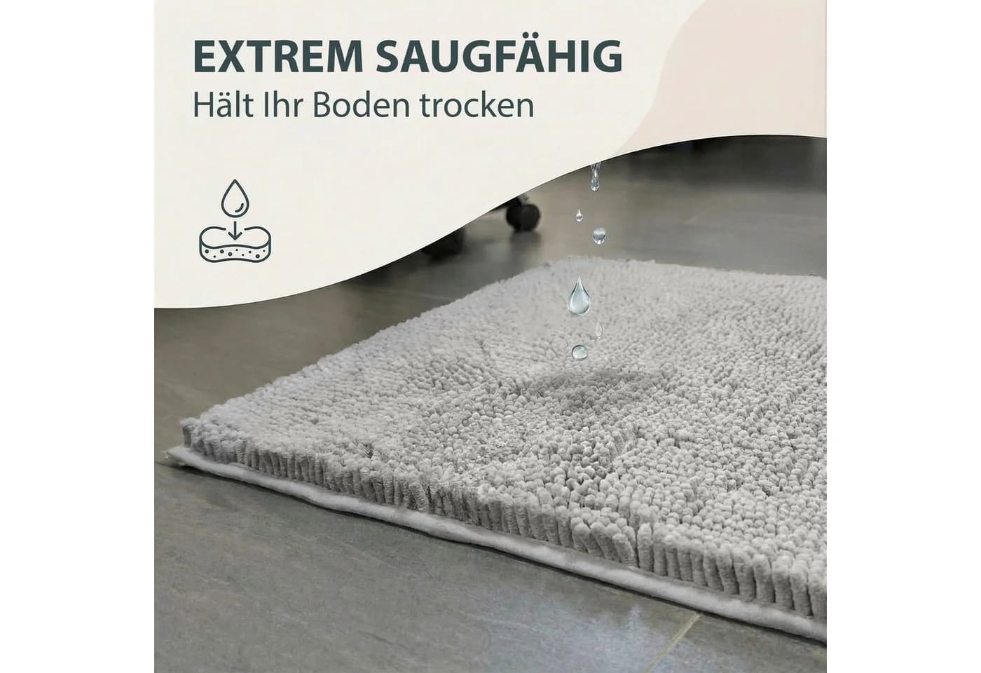 HELLSER Badematte DINA Chenille rutschfest grau - Bild 3