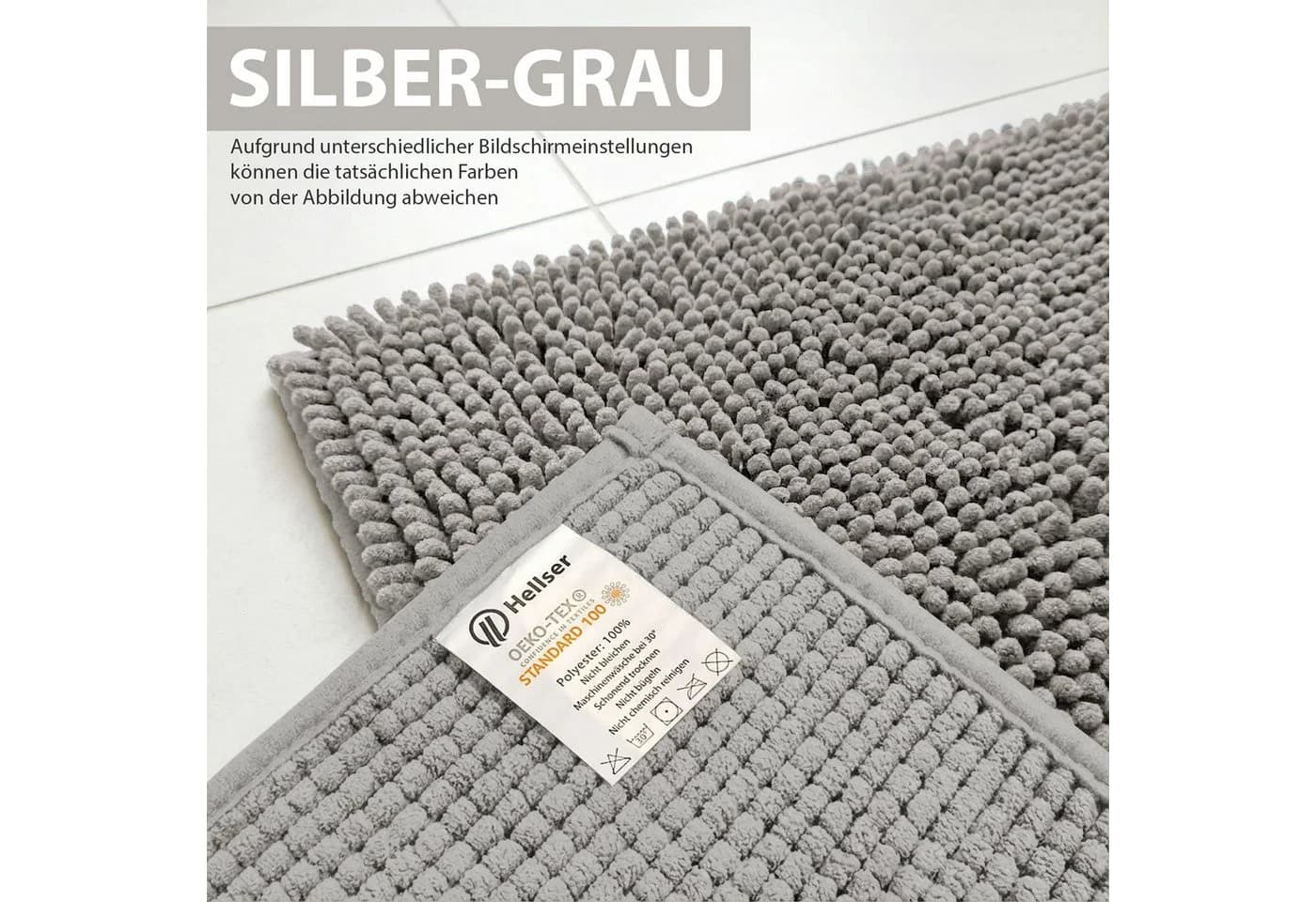 HELLSER Badematte DINA Chenille rutschfest grau - Bild 5