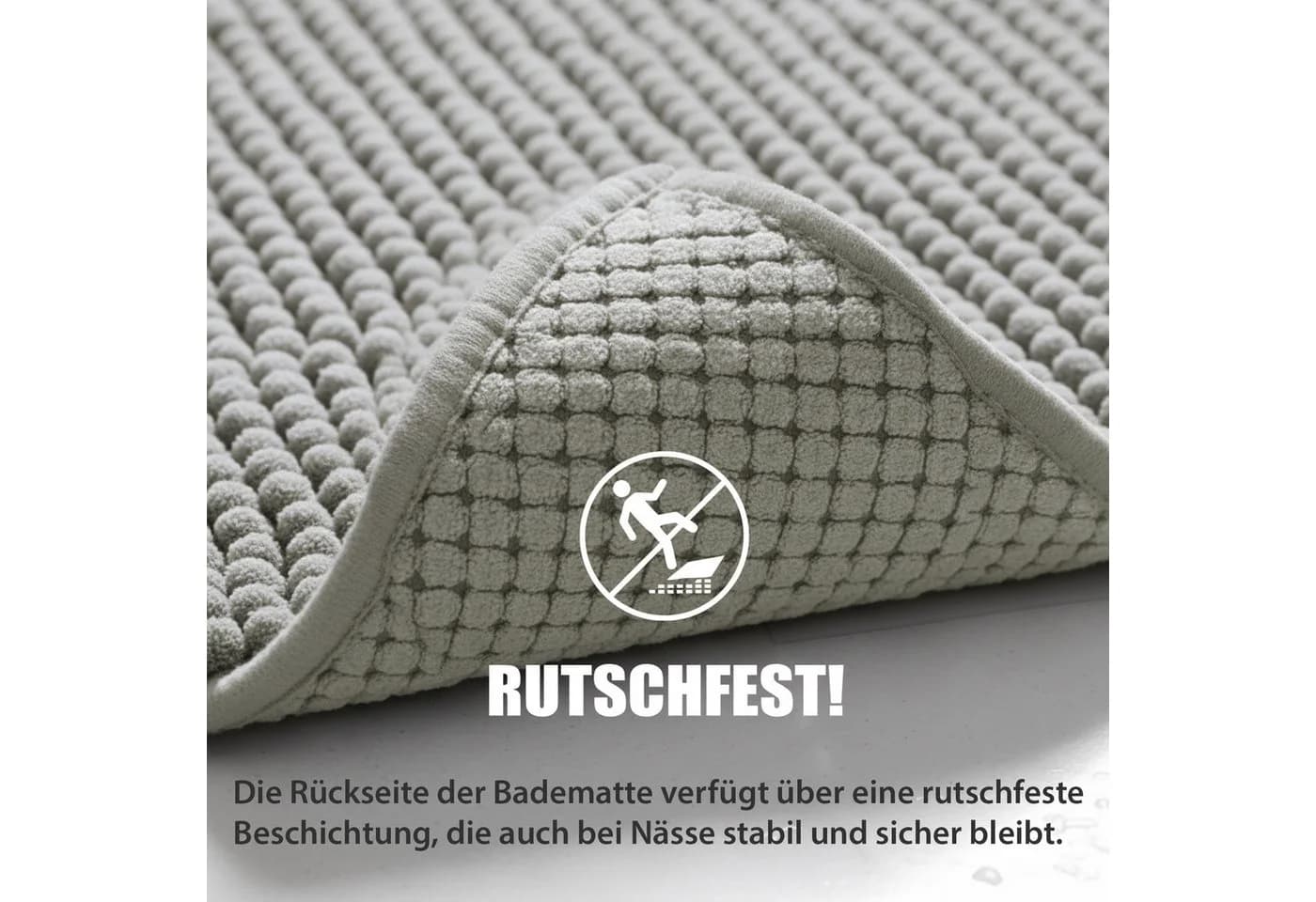 HELLSER Badematte DANA Grau Chenille rutschfest waschbar - Bild 3