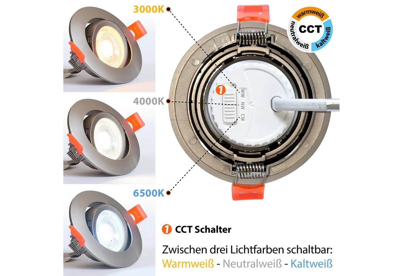 Maxkomfort LED Einbaustrahler 6er Set Schwenkbar Silber 3CCT - Bild 4