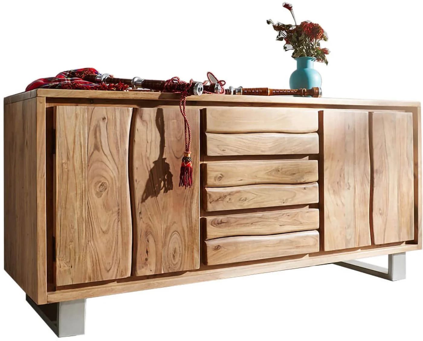 DELIFE Sideboard Live-Edge Akazie Natur 147 cm 2 Türen 3 Schübe Baumkante - Bild 4