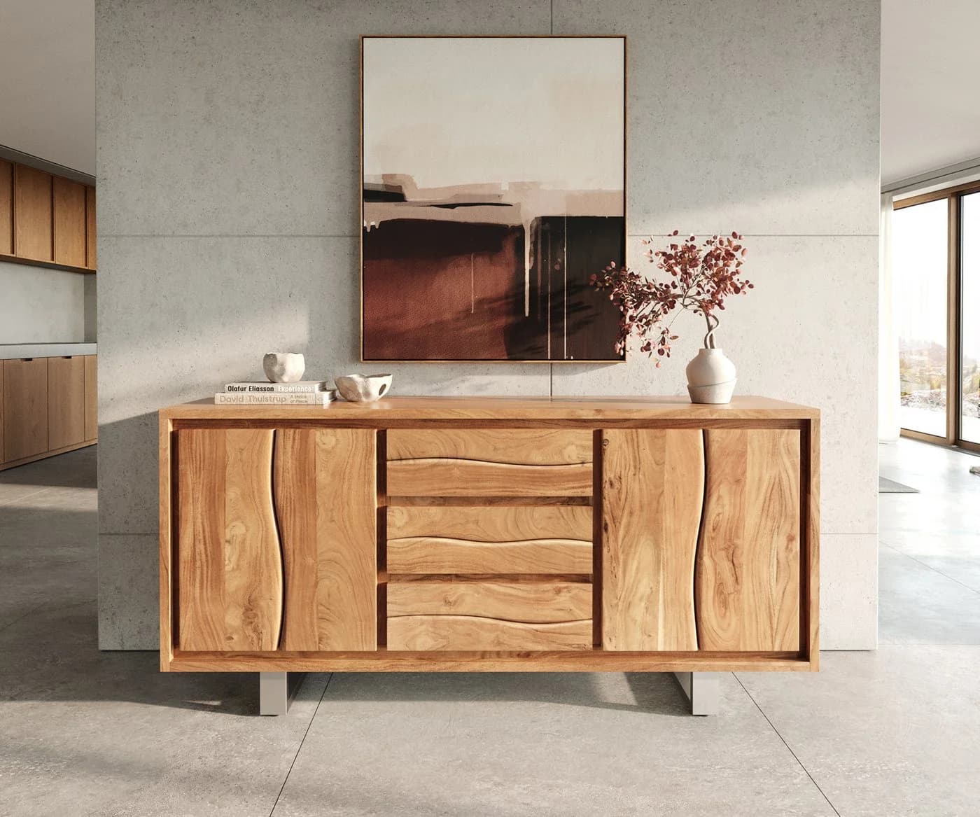 DELIFE Sideboard Live-Edge Akazie Natur 3 Schübe 4 Türen - Bild 3