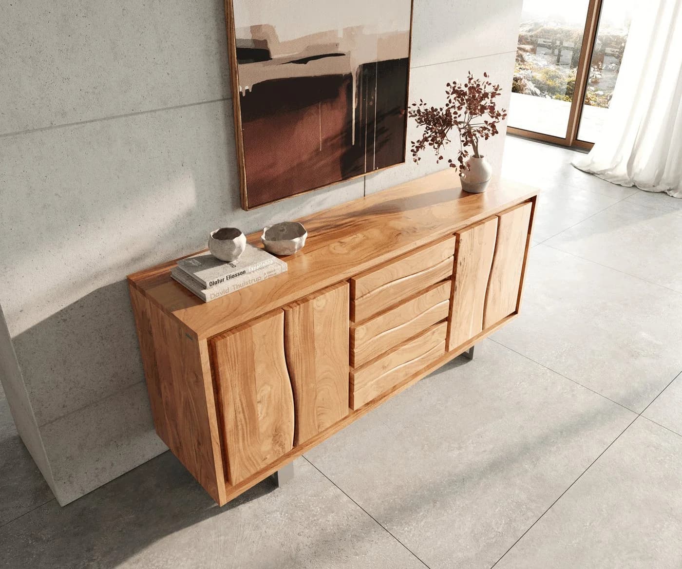 DELIFE Sideboard Live-Edge Akazie Natur 3 Schübe 4 Türen - Bild 5