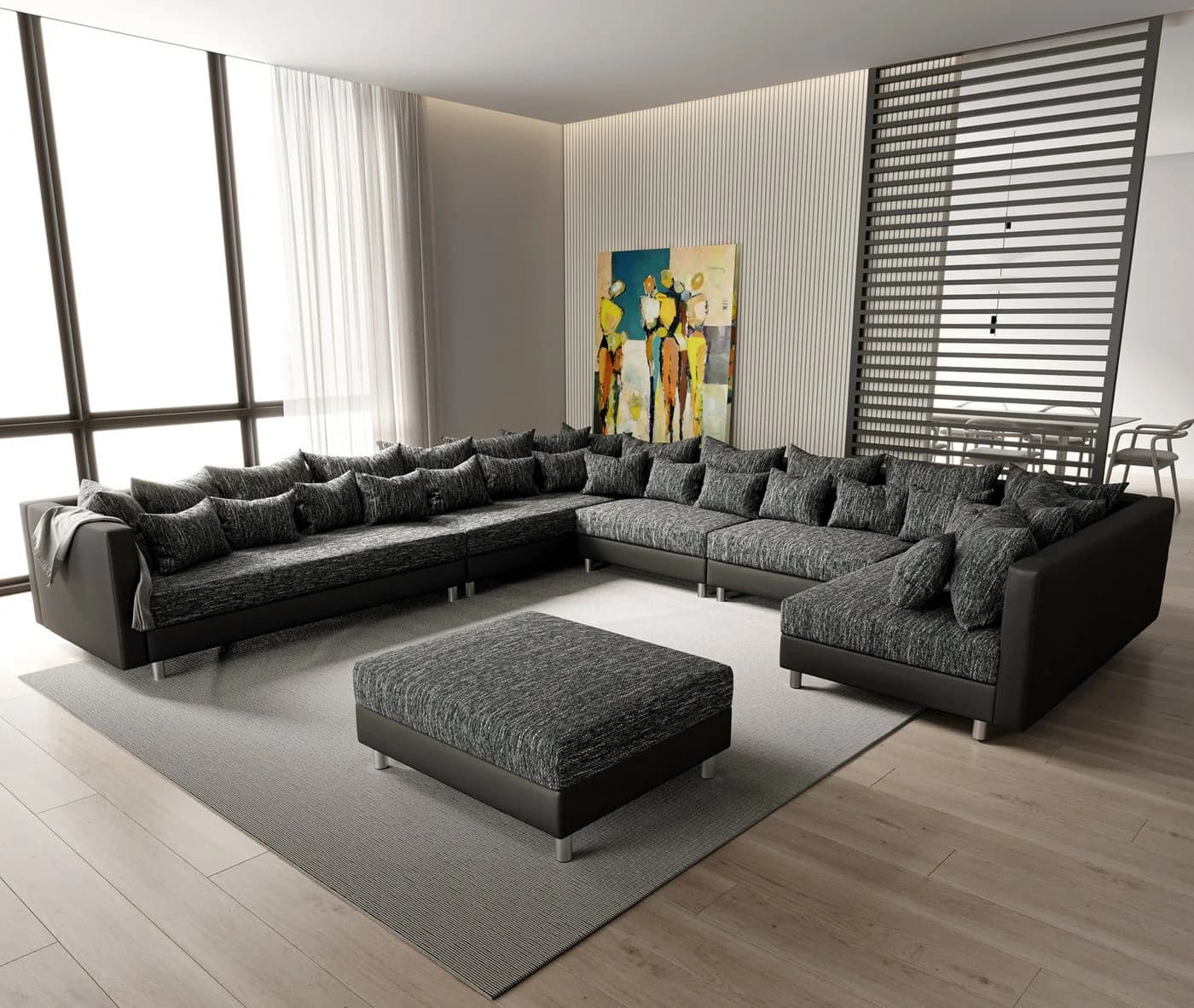 DELIFE Wohnlandschaft Clovis XXL Schwarz Modulsofa mit Ottomane - Bild 2