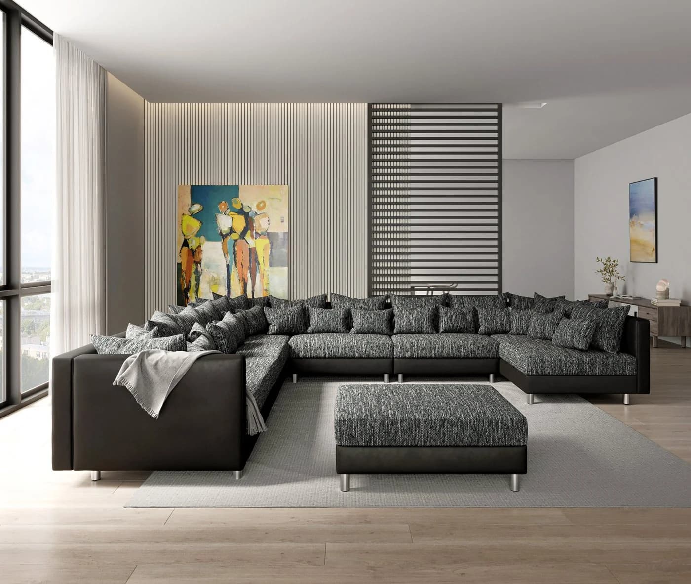 DELIFE Wohnlandschaft Clovis XXL Schwarz Modulsofa mit Ottomane - Bild 4