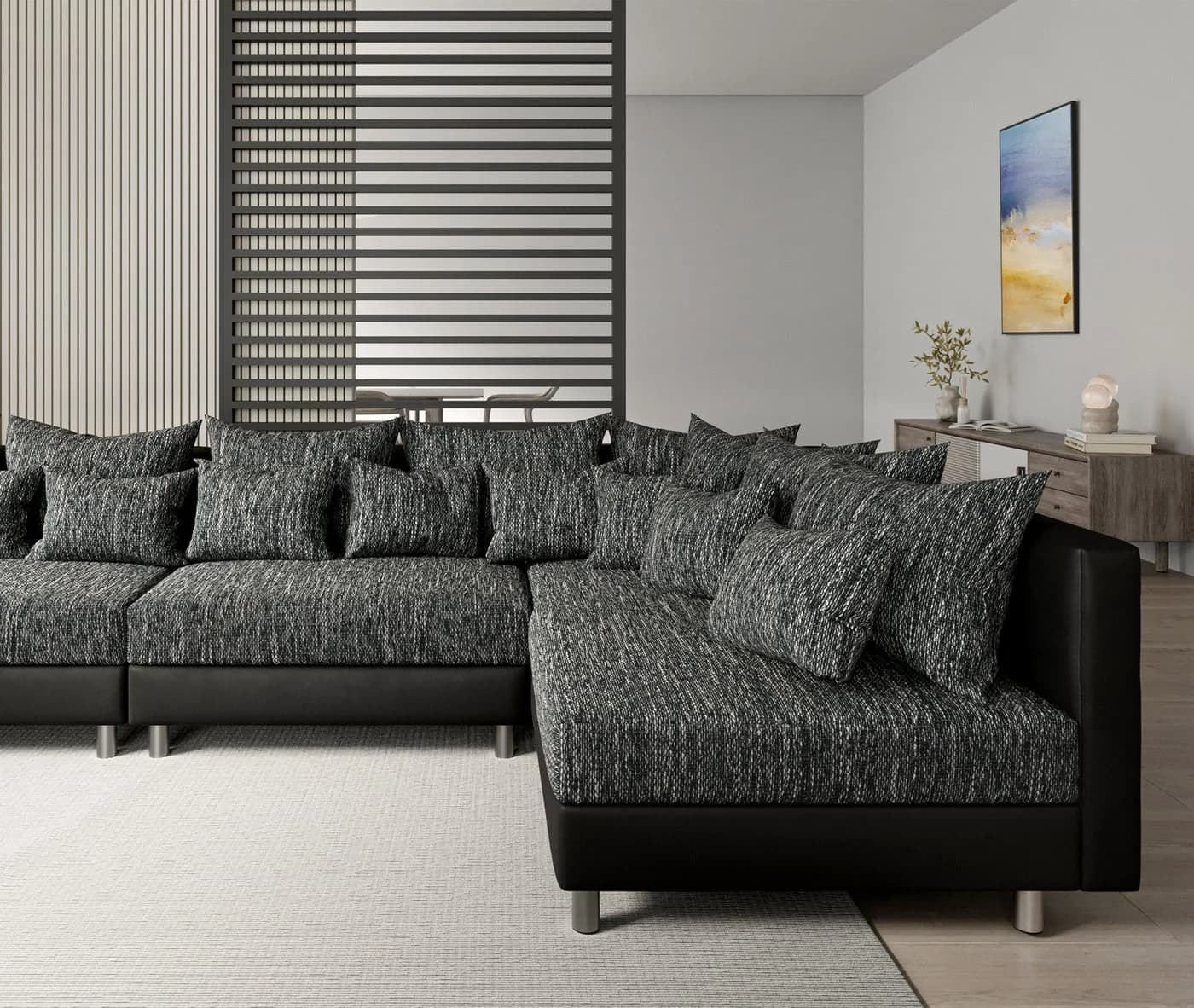 DELIFE Wohnlandschaft Clovis XXL Schwarz Modulsofa mit Ottomane - Bild 5
