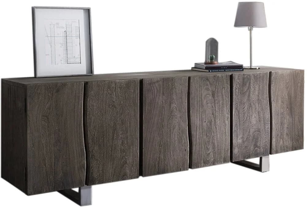 DELIFE Sideboard Live-Edge Akazie Platin 220 cm 6 Türen Massivholz Baumkante - Bild 2