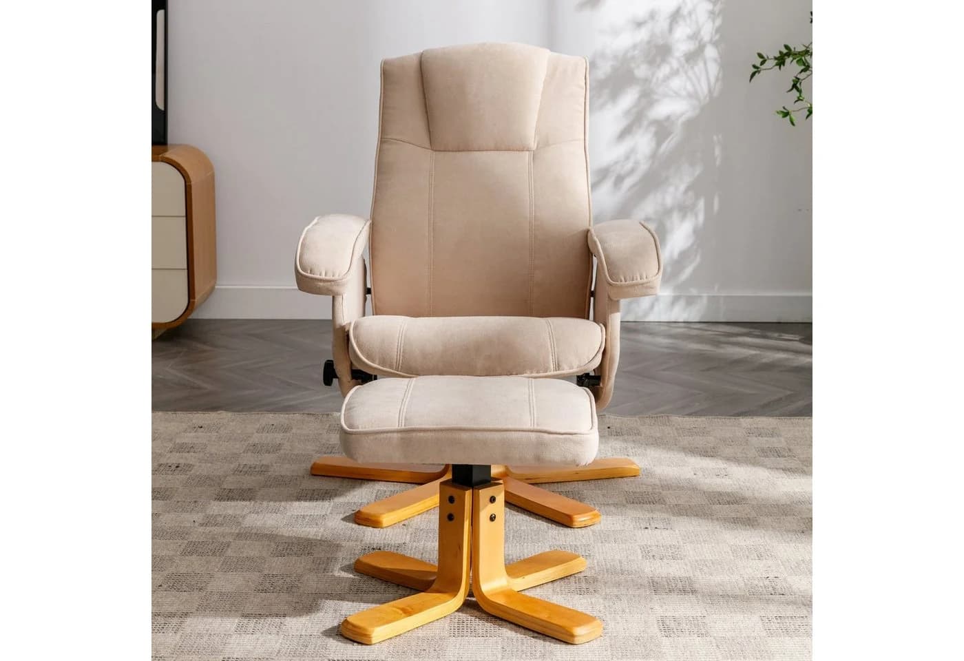 SVITA Relaxsessel CHARLES Set Beige mit Hocker 360° drehbar - Bild 4