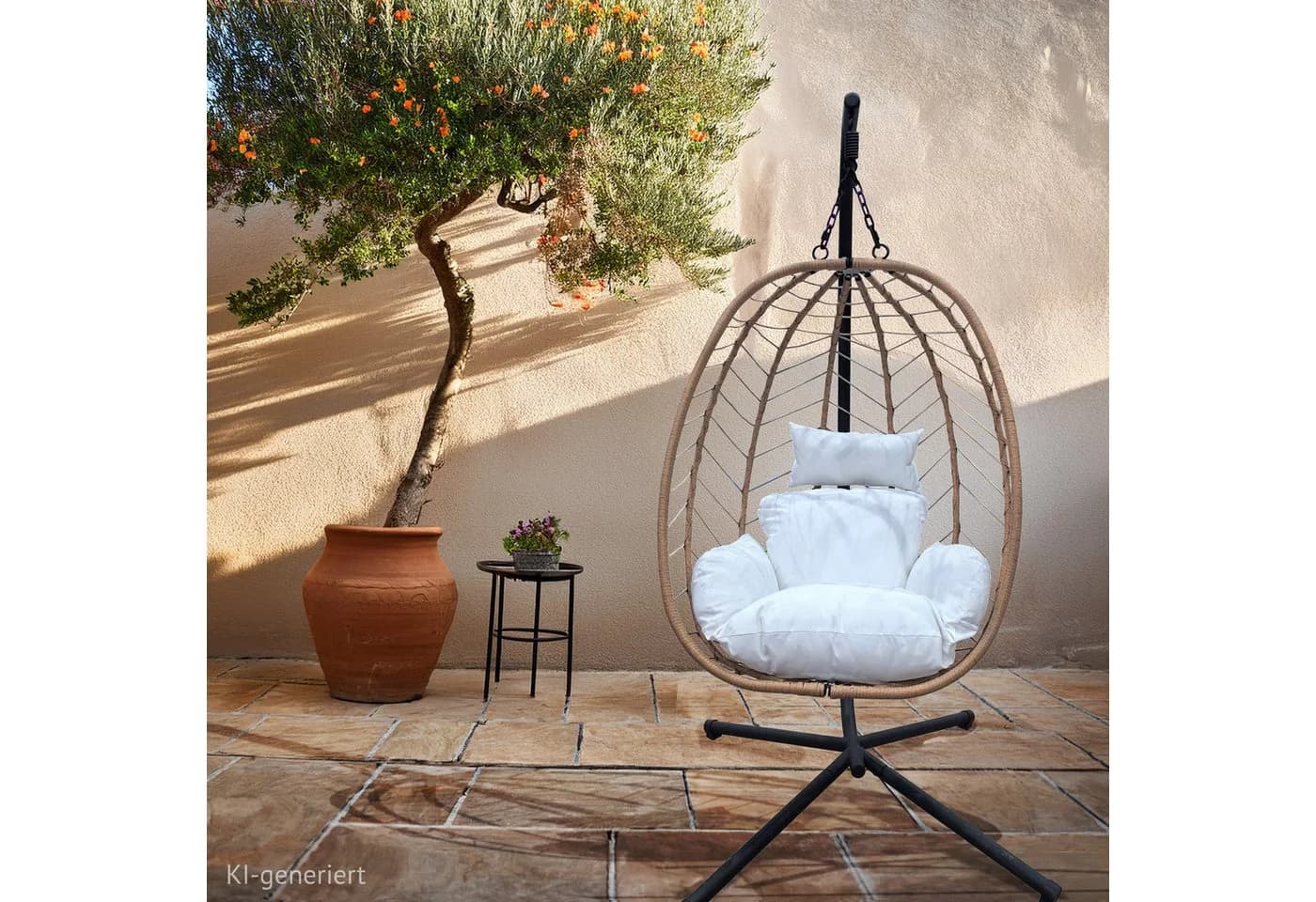 SVITA Hängesessel SHELLY mit Gestell Polyrattan Schwarz/Weiß