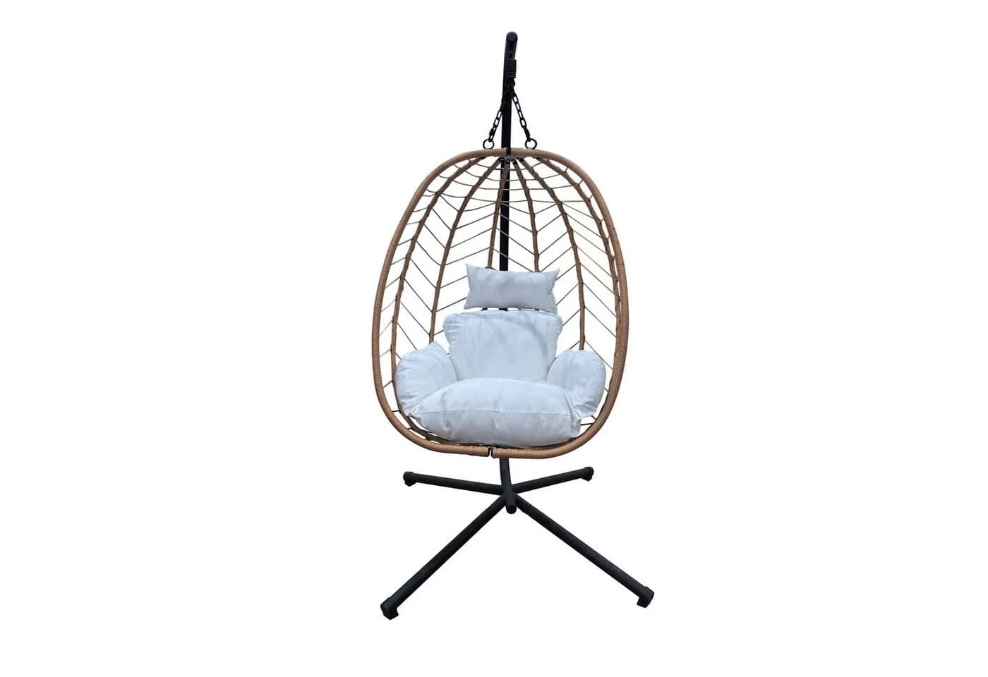 SVITA Hängesessel SHELLY mit Gestell Polyrattan Schwarz/Weiß - Bild 4