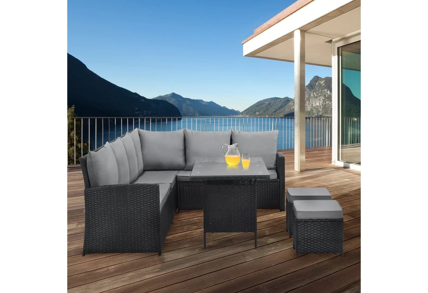 SVITA Loungeset MONROE 4-tlg. Gartenlounge Schwarz Grau Poly Rattan - Bild 3