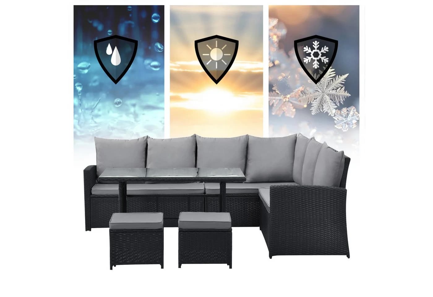 SVITA Loungeset MONROE 4-tlg. Gartenlounge Schwarz Grau Poly Rattan - Bild 4