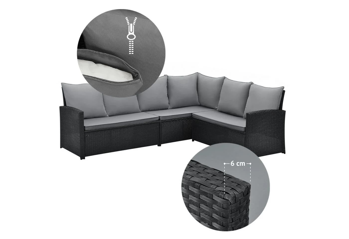 SVITA Loungeset MONROE 4-tlg. Gartenlounge Schwarz Grau Poly Rattan - Bild 5