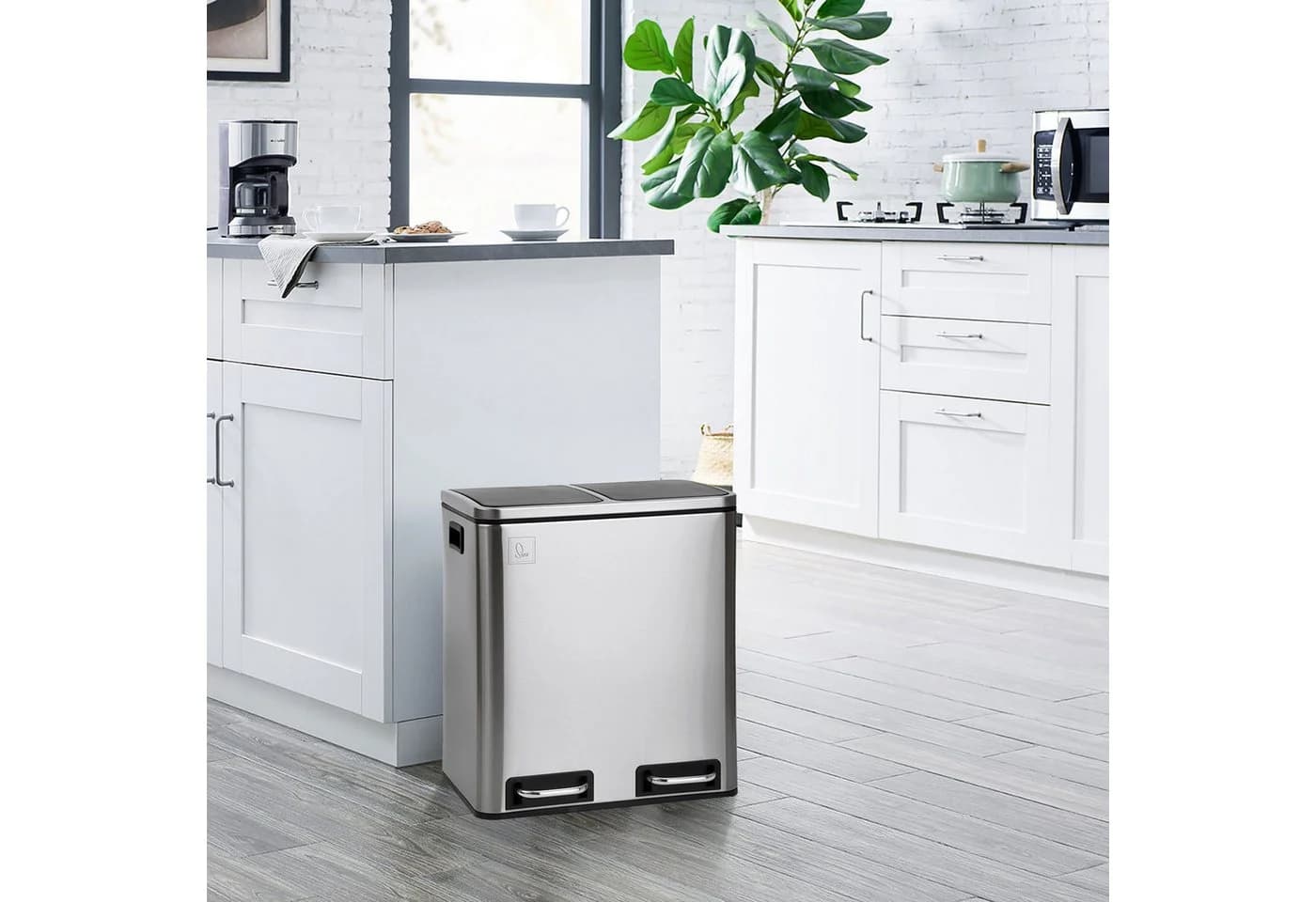 SVITA Mülltrennsystem Tretmülleimer 2x 15L Edelstahl Silber