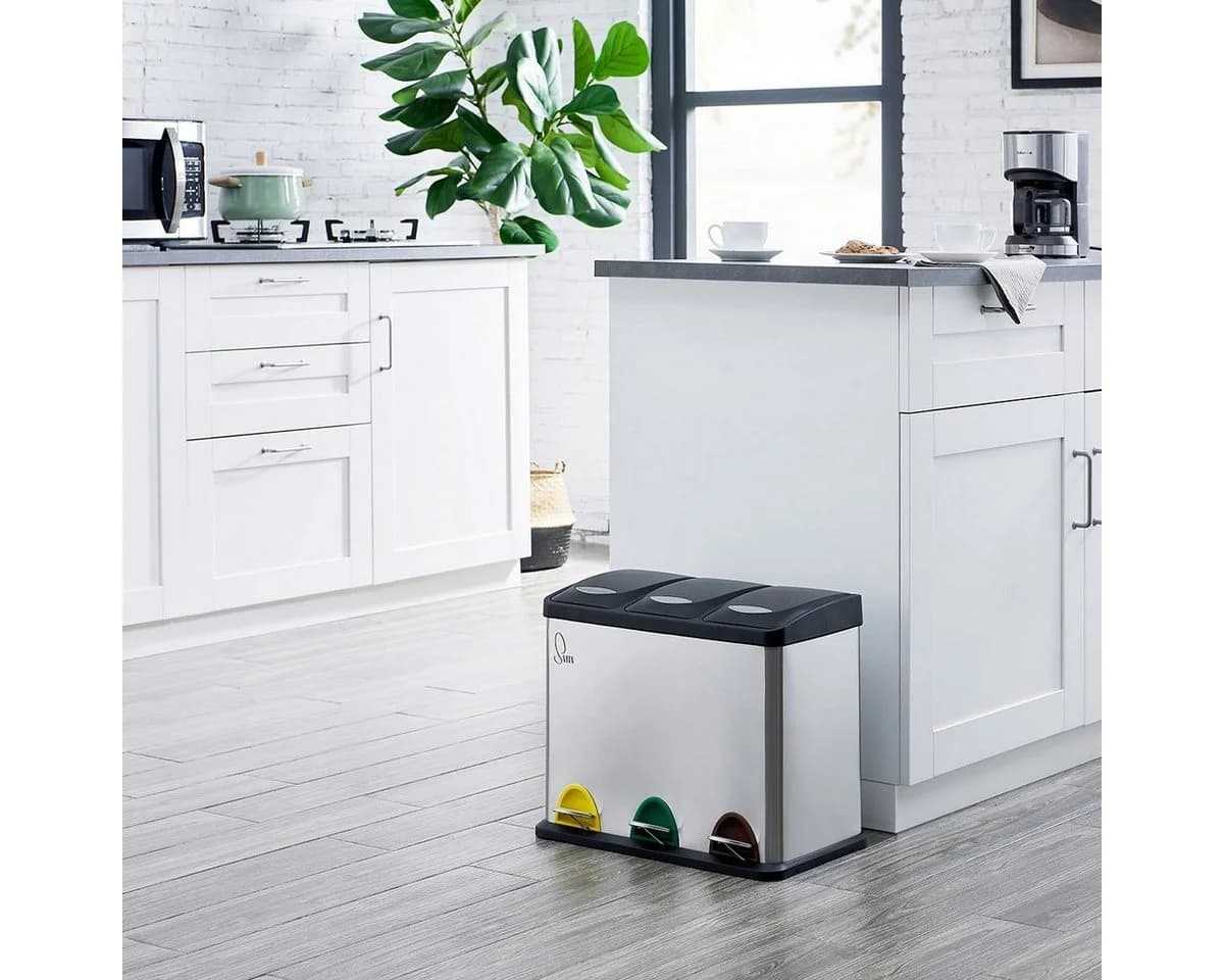SVITA Mülleimer TC Edelstahl 24L mit Tretmechanismus & 3x 8L Inneneimer Silber