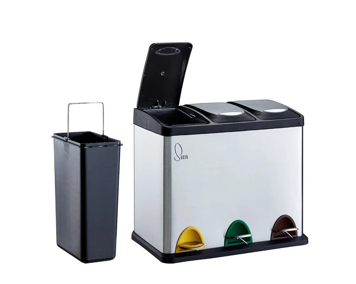 SVITA Mülleimer TC Edelstahl 24L mit Tretmechanismus & 3x 8L Inneneimer Silber - Bild 2