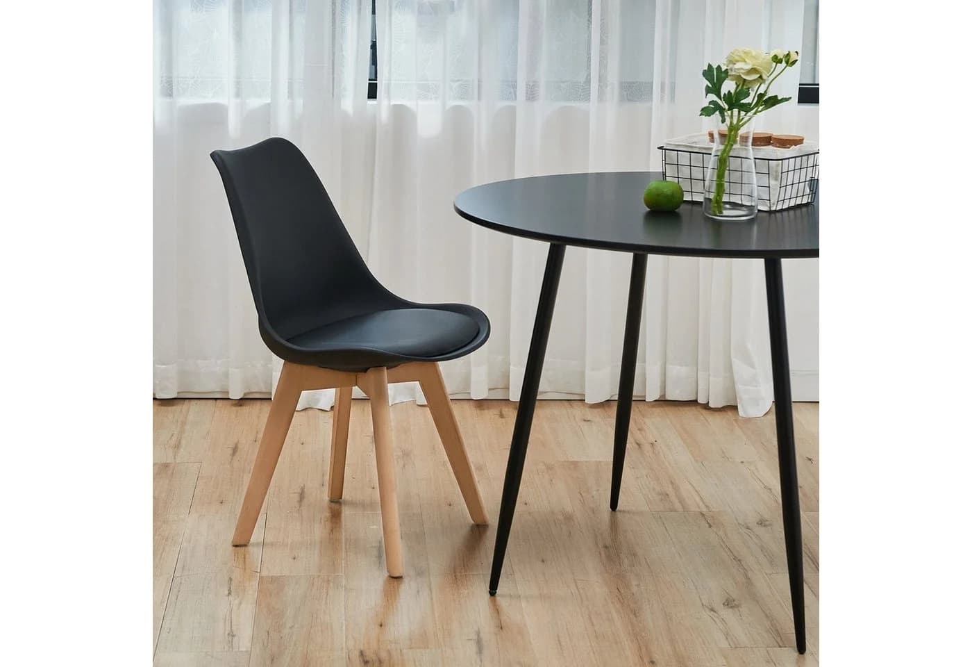 SVITA Esszimmerstuhl MATS 2er Set Schwarz Kunstleder Buchenholz