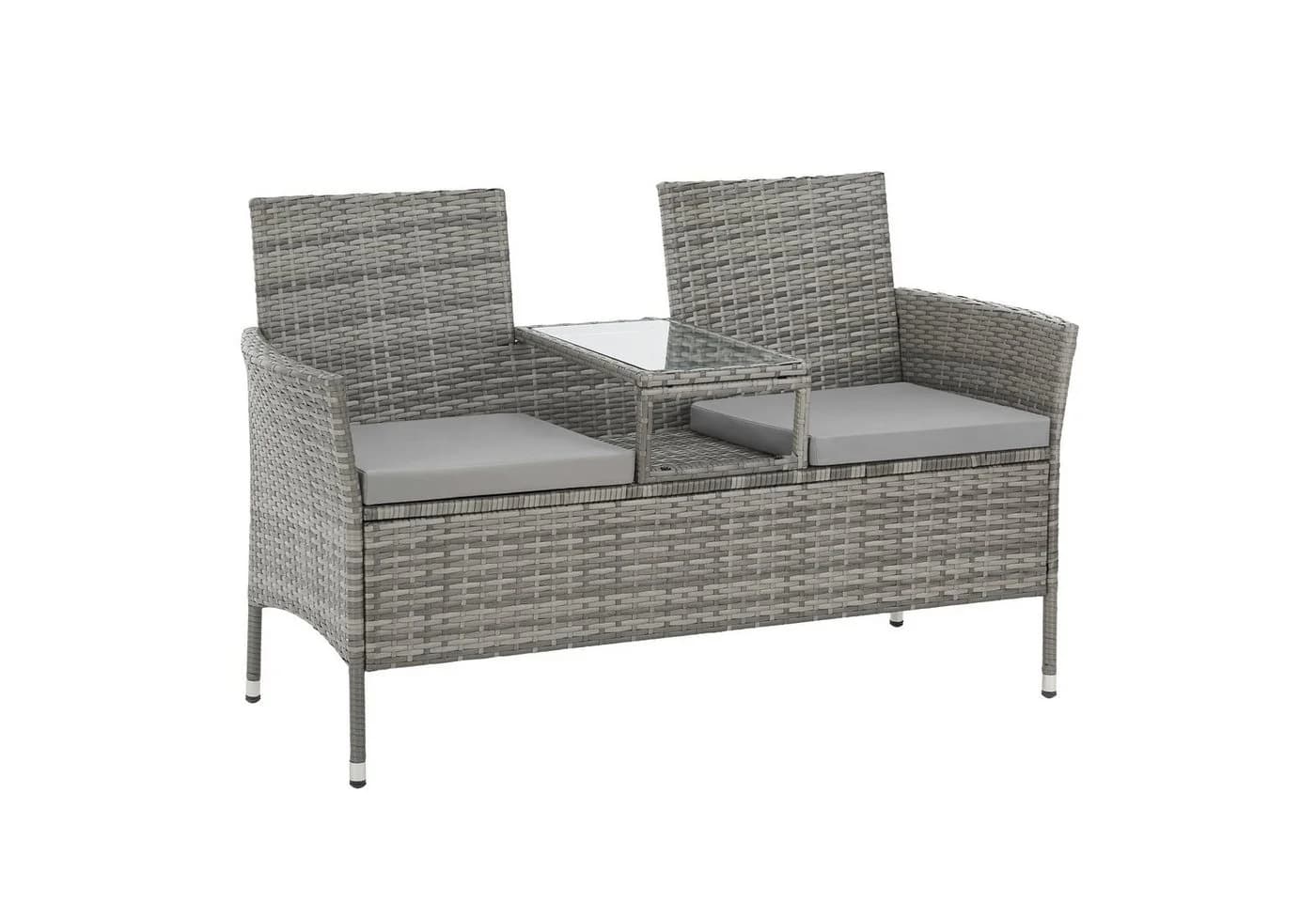 SVITA Gartenbank CHICAGO 2-Sitzer Grau Polyrattan mit Tisch - Bild 2