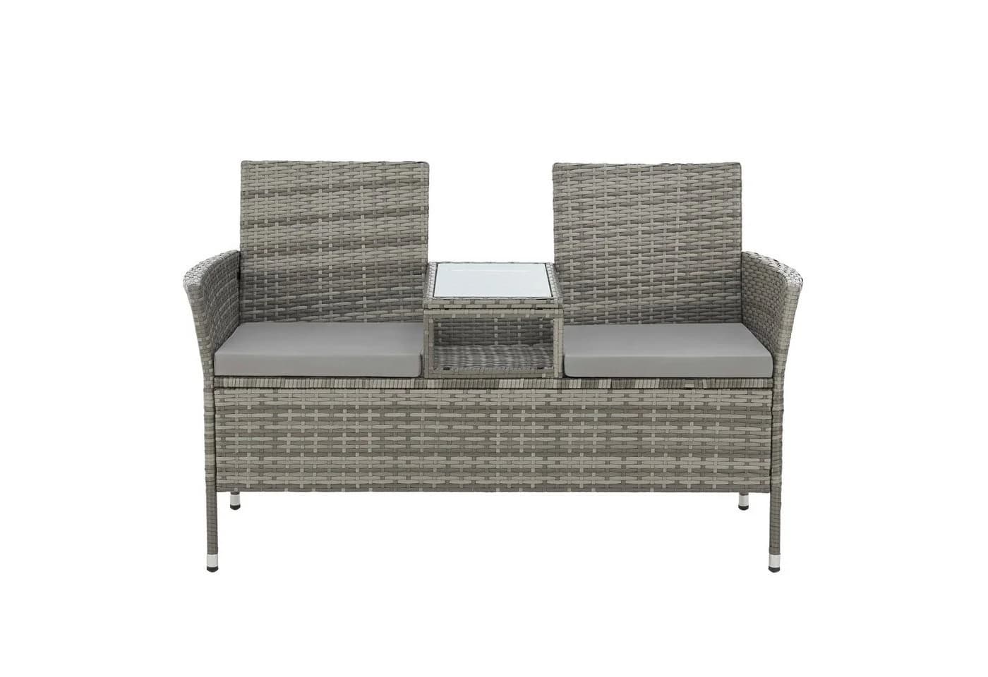 SVITA Gartenbank CHICAGO 2-Sitzer Grau Polyrattan mit Tisch - Bild 3
