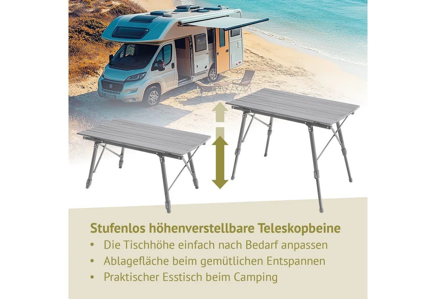 JAWINIO Campingtisch Aluminium Silber Höhenverstellbar Klapptisch