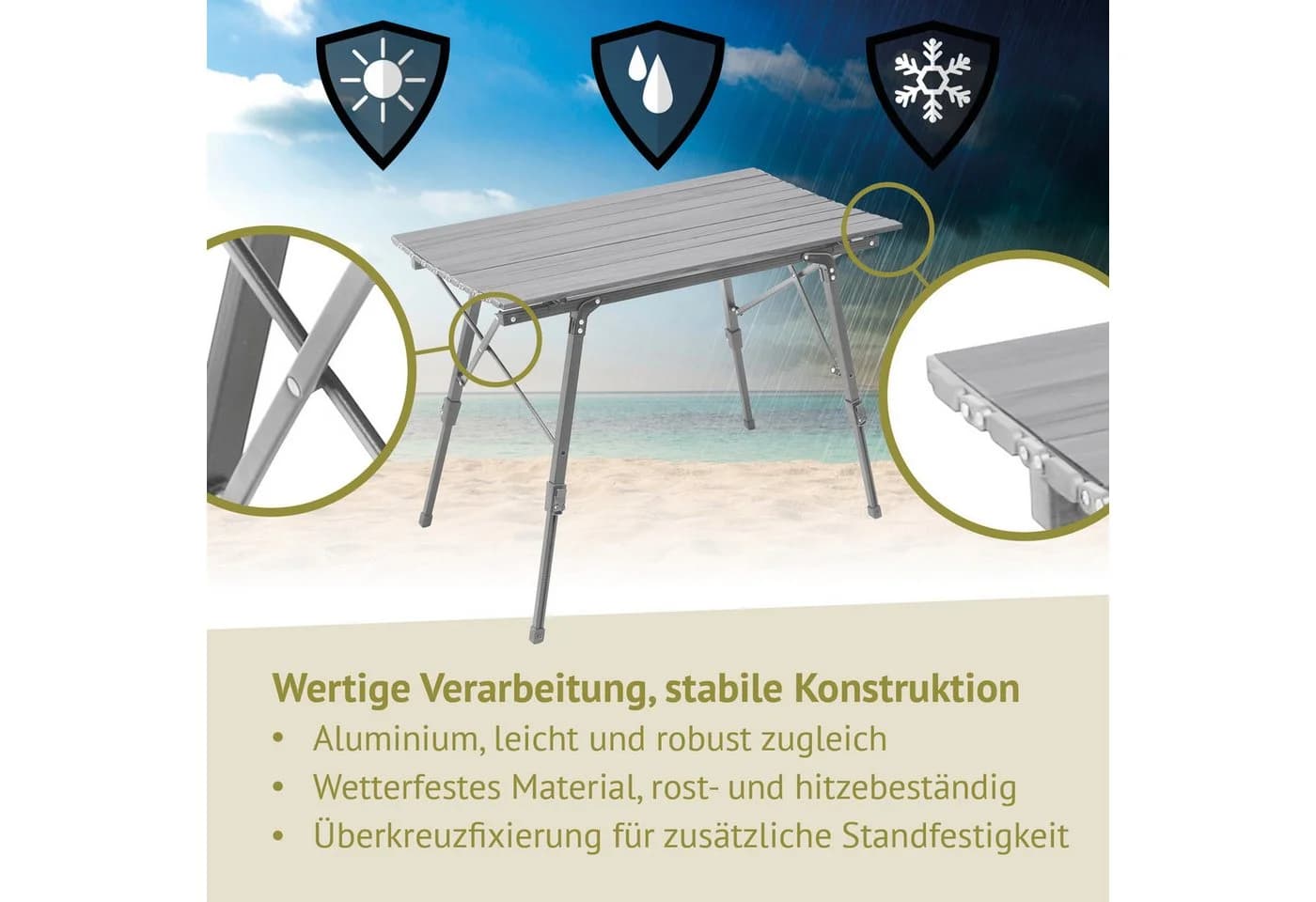 JAWINIO Campingtisch Aluminium Silber Höhenverstellbar Klapptisch - Bild 4