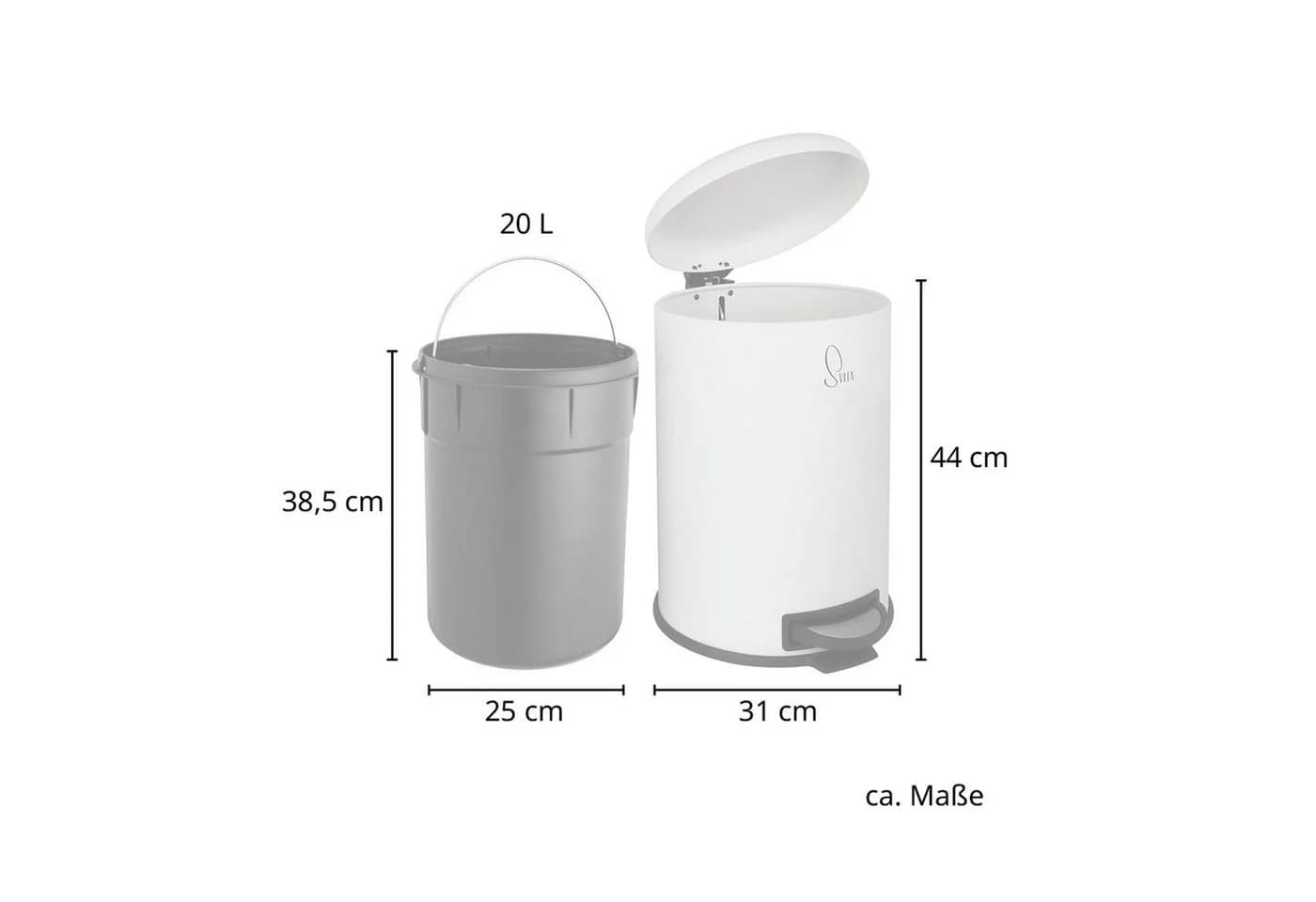 SVITA Mülleimer Treteimer weiß 20 Liter pulverbeschichteter Stahl - Bild 5