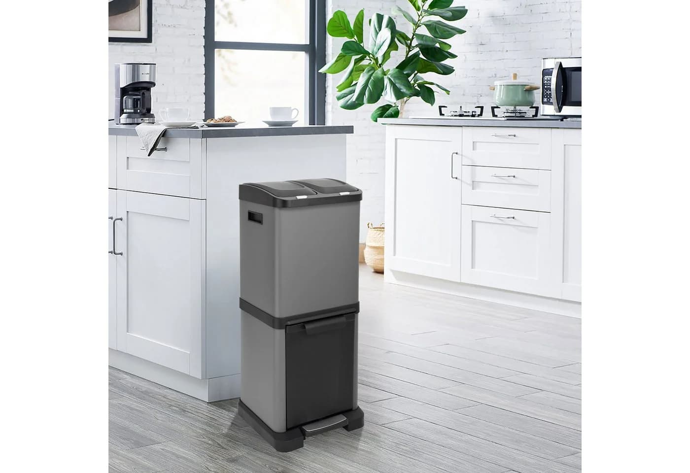 SVITA Mülltrennsystem 3XCombo Grau 32L mit Tretpedal