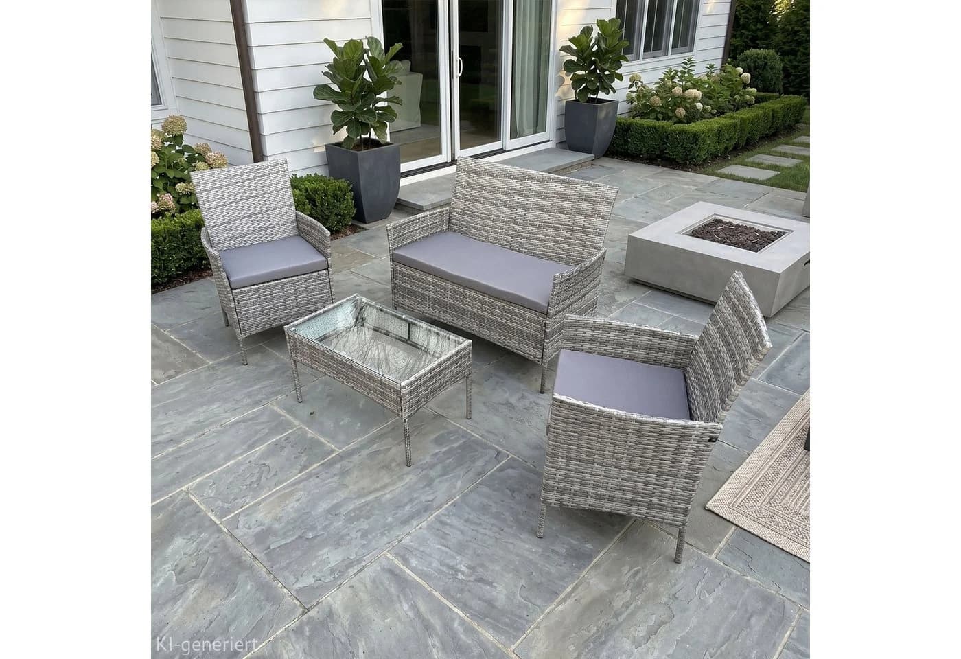 SVITA Sitzgruppe BROOKLYN 4-tlg. Grau Polyrattan mit Glasplatte - Bild 3