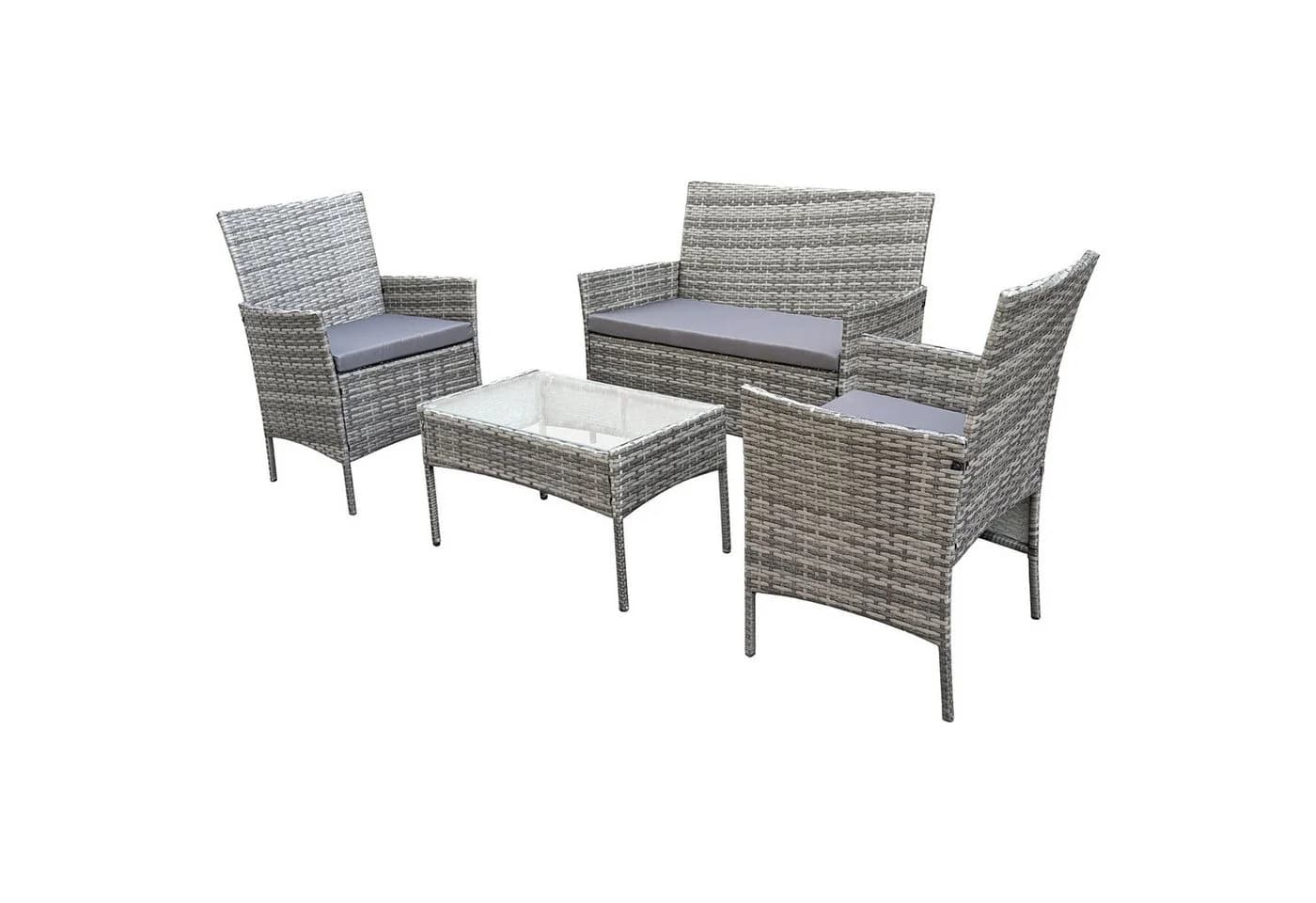 SVITA Sitzgruppe BROOKLYN 4-tlg. Grau Polyrattan mit Glasplatte - Bild 4