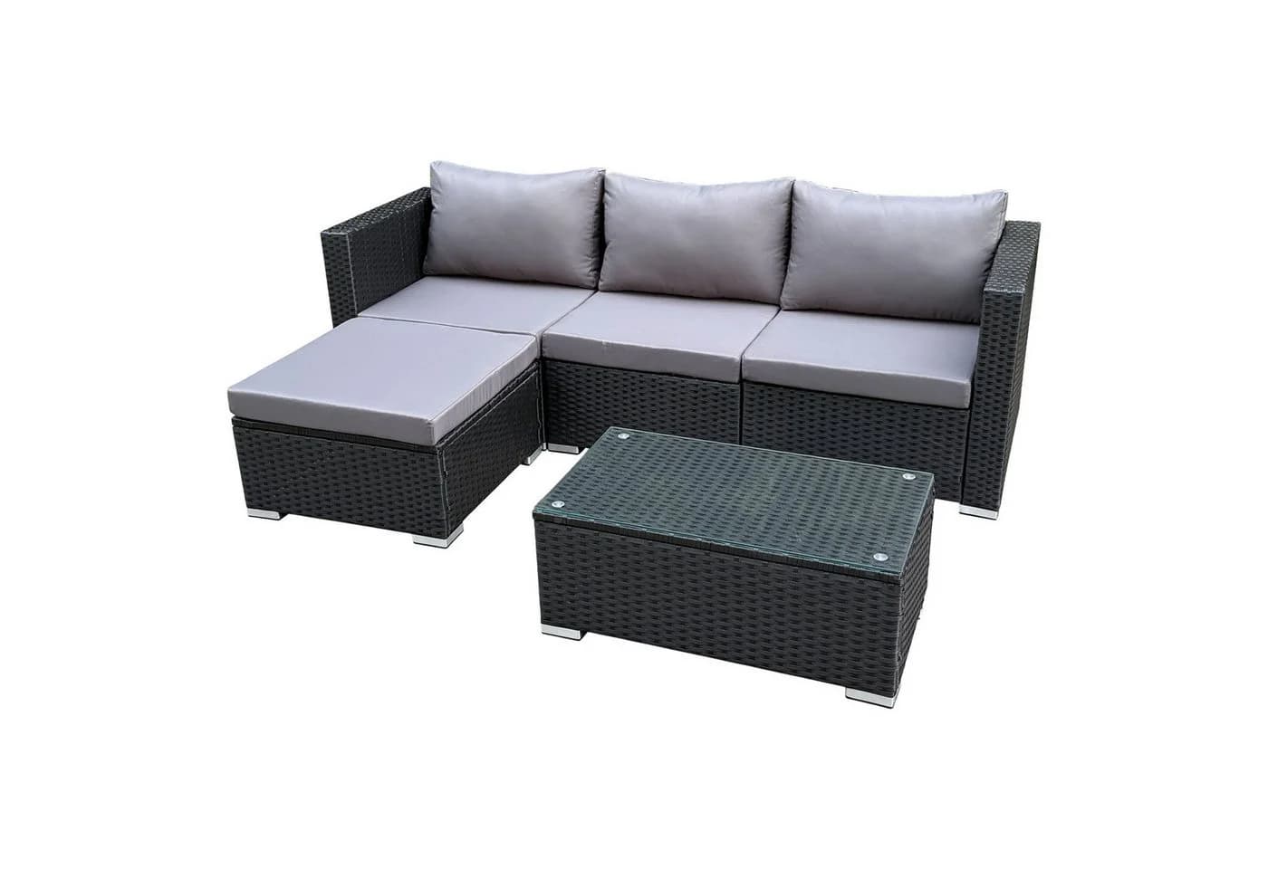 SVITA Loungeset QUEENS 5-tlg. Gartenlounge Grau Schwarz Polyrattan - Bild 2