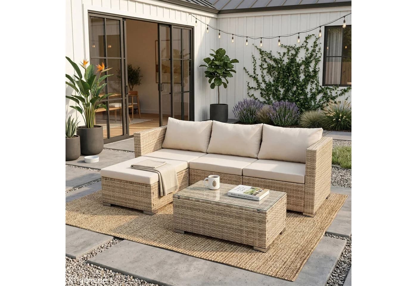 SVITA Loungeset QUEENS 5-tlg. Grau Polyrattan mit Tisch
