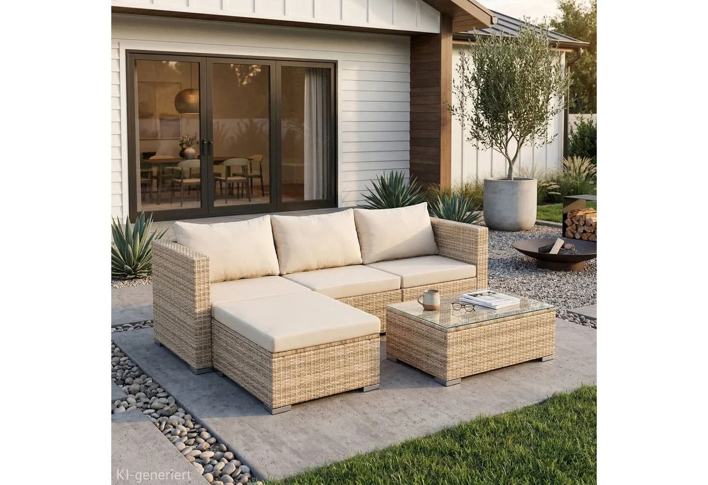 SVITA Loungeset QUEENS 5-tlg. Grau Polyrattan mit Tisch - Bild 3