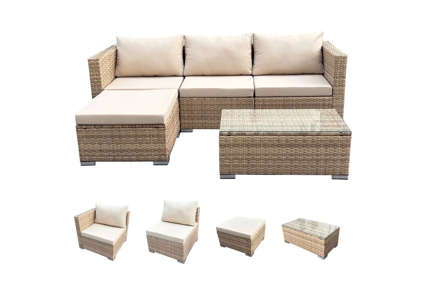 SVITA Loungeset QUEENS 5-tlg. Grau Polyrattan mit Tisch - Bild 4