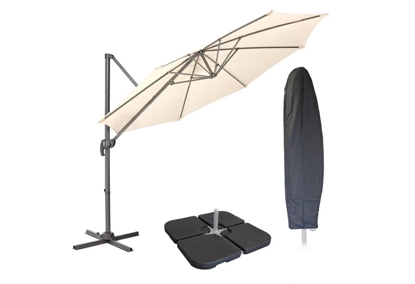 SVITA Sonnenschirm Ampelschirm 3m Beige mit Ständer und Abdeckhaube - Bild 2
