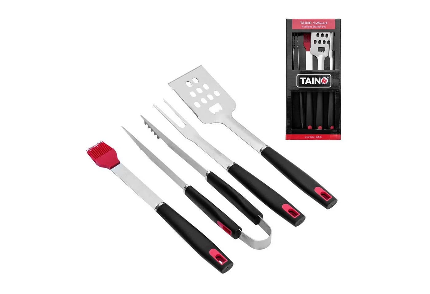 TAINO Grillbesteck-Set 4-tlg. Edelstahl mit Silikonpinsel & Flaschenöffner - Bild 2