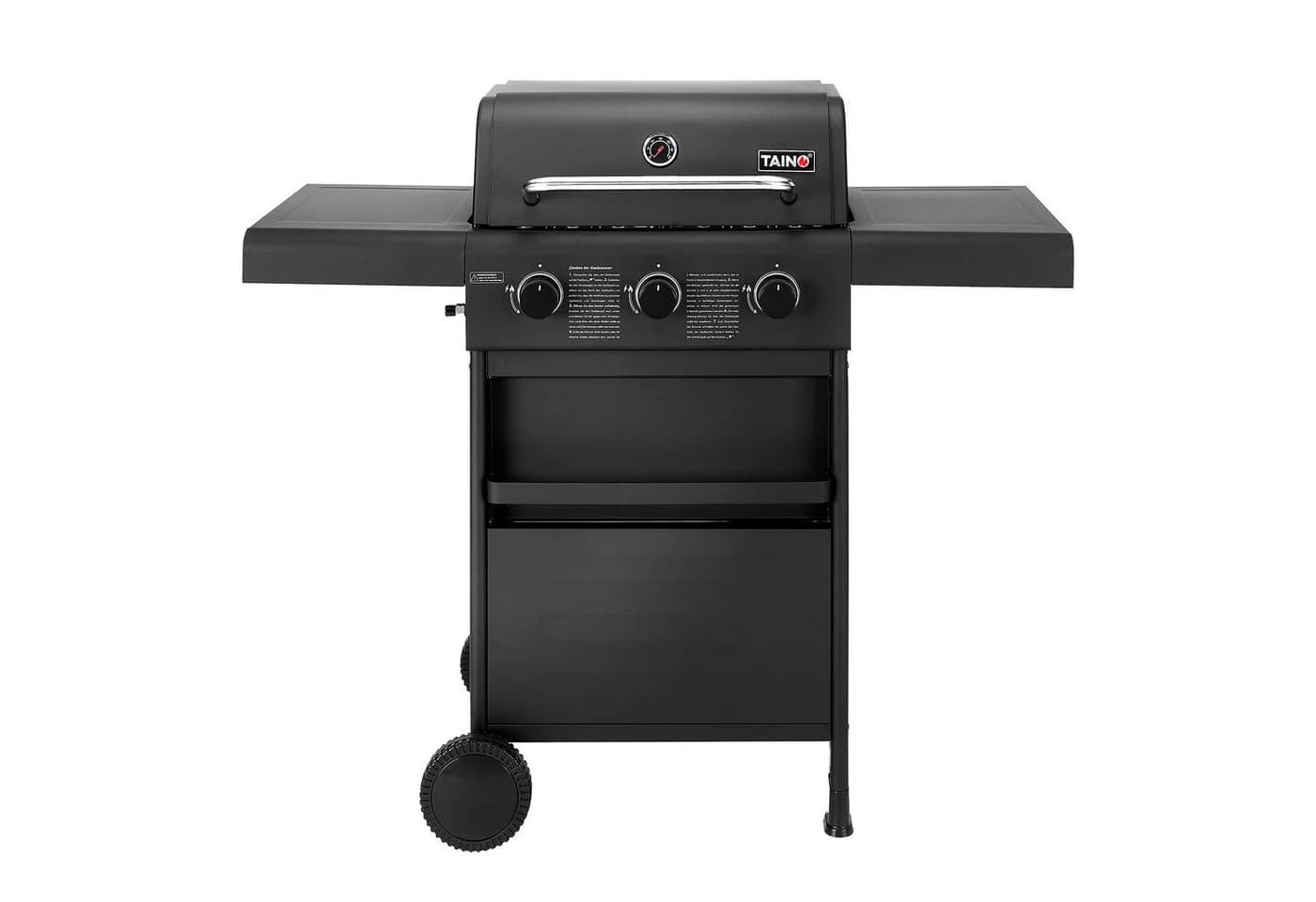 TAINO Gasgrill COMPACT 3+0 Schwarz mit 3 Edelstahl-Brennern
