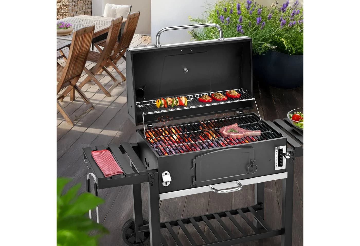 TAINO Holzkohlegrill HERO XXL mit Abdeckhaube und höhenverstellbarer Kohlewanne - Bild 3
