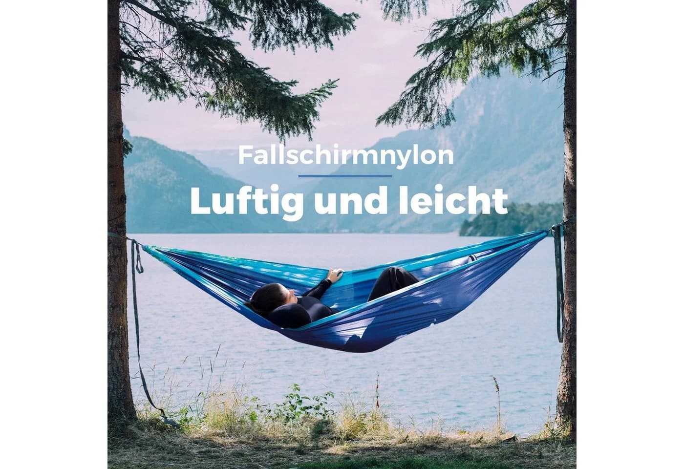 SVITA Outdoor Hängematte aus Fallschirmnylon Hellblau/Dunkelblau