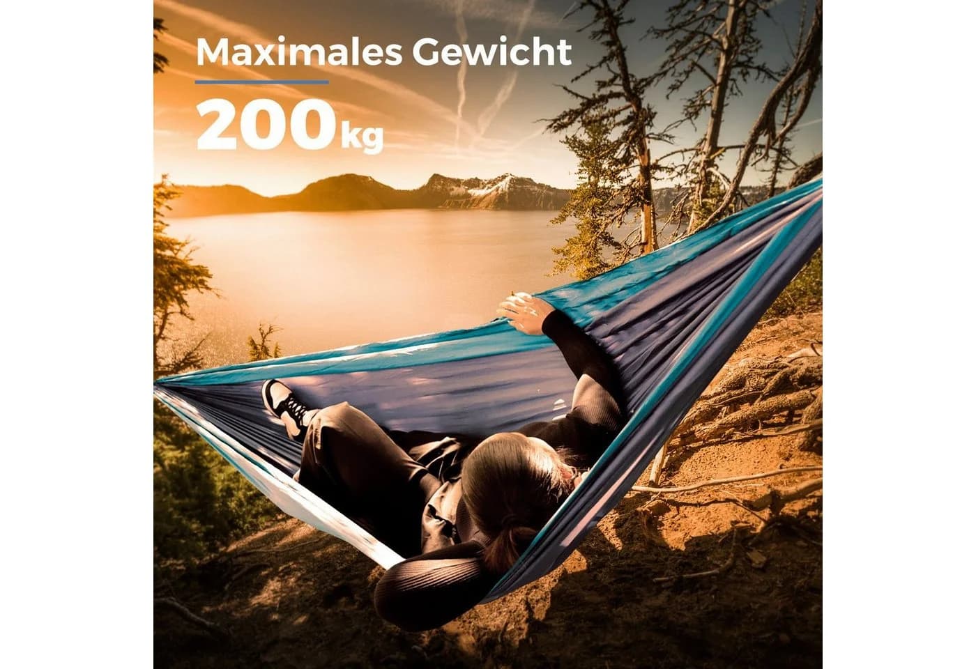 SVITA Outdoor Hängematte aus Fallschirmnylon Hellblau/Dunkelblau - Bild 3
