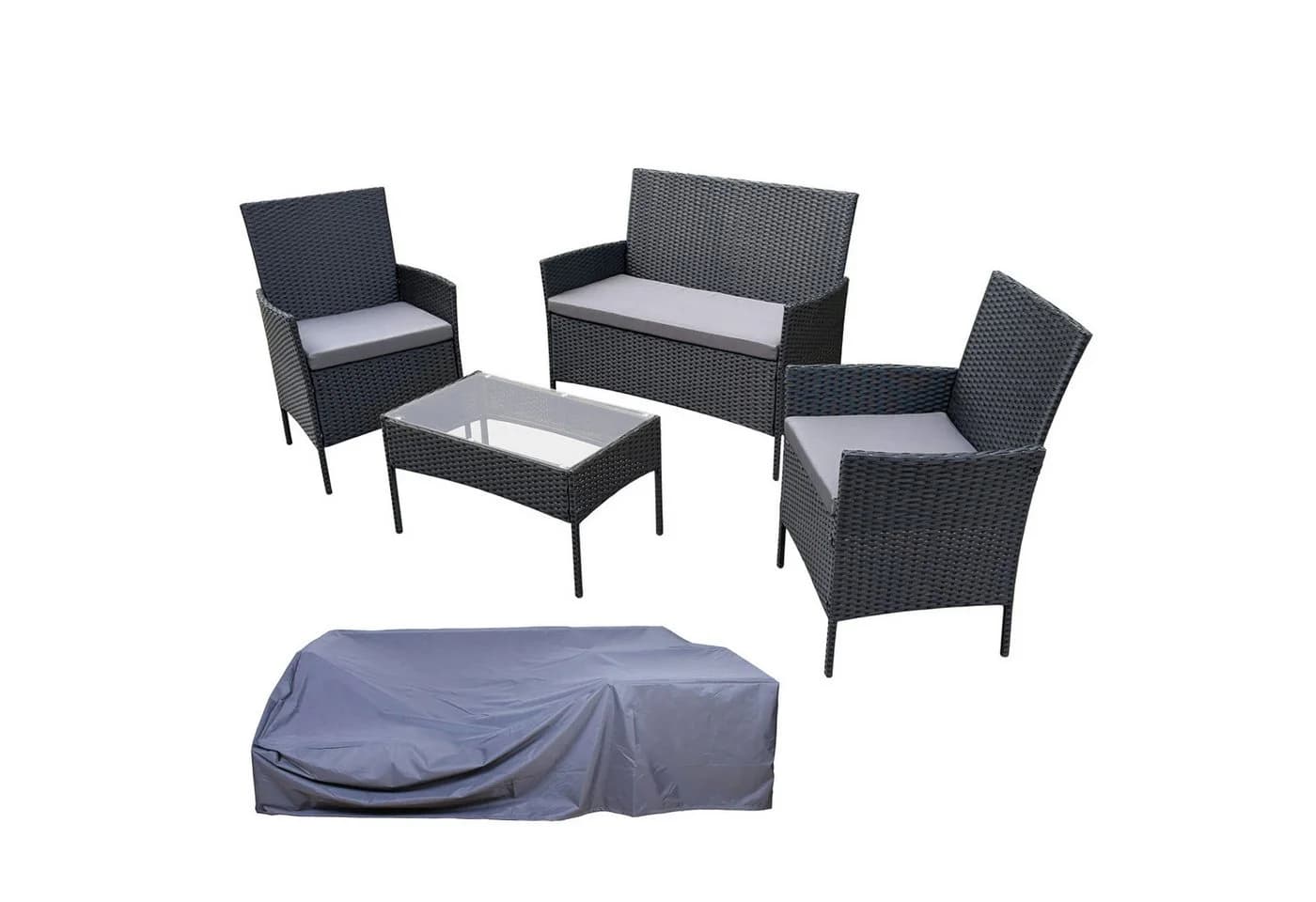 SVITA Sitzgruppe BROOKLYN 4-teilig Schwarz Grau Polyrattan - Bild 2