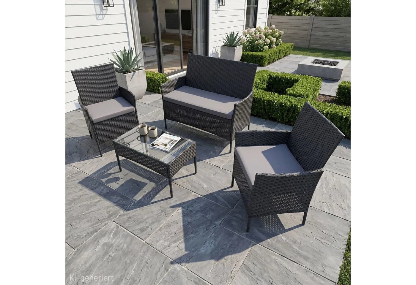 SVITA Sitzgruppe BROOKLYN 4-teilig Schwarz Grau Polyrattan - Bild 3