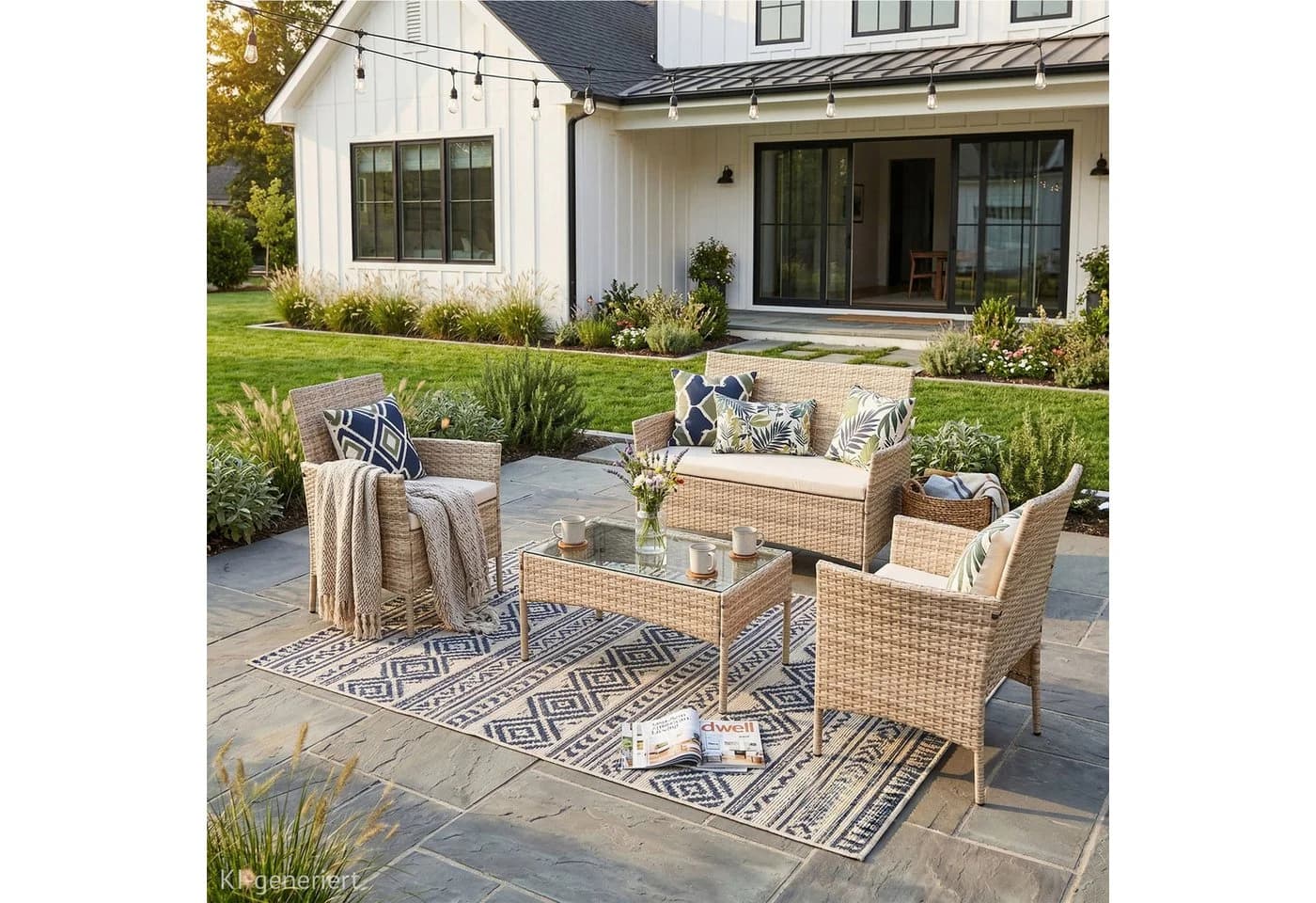SVITA Sitzgruppe BROOKLYN 4-teilig Beige Polyrattan mit Kissen