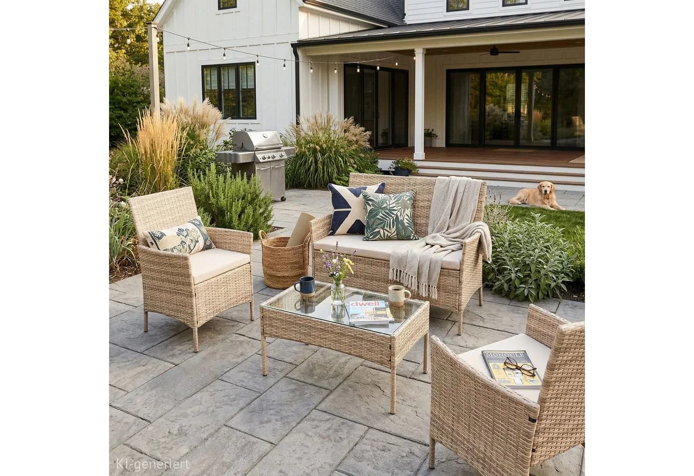 SVITA Sitzgruppe BROOKLYN 4-teilig Beige Polyrattan mit Kissen - Bild 3