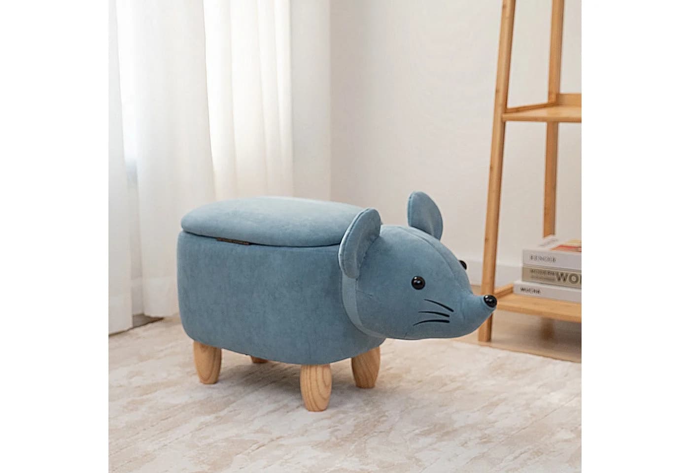 SVITA Kinderhocker Tierhocker mit Stauraum Maus Blau